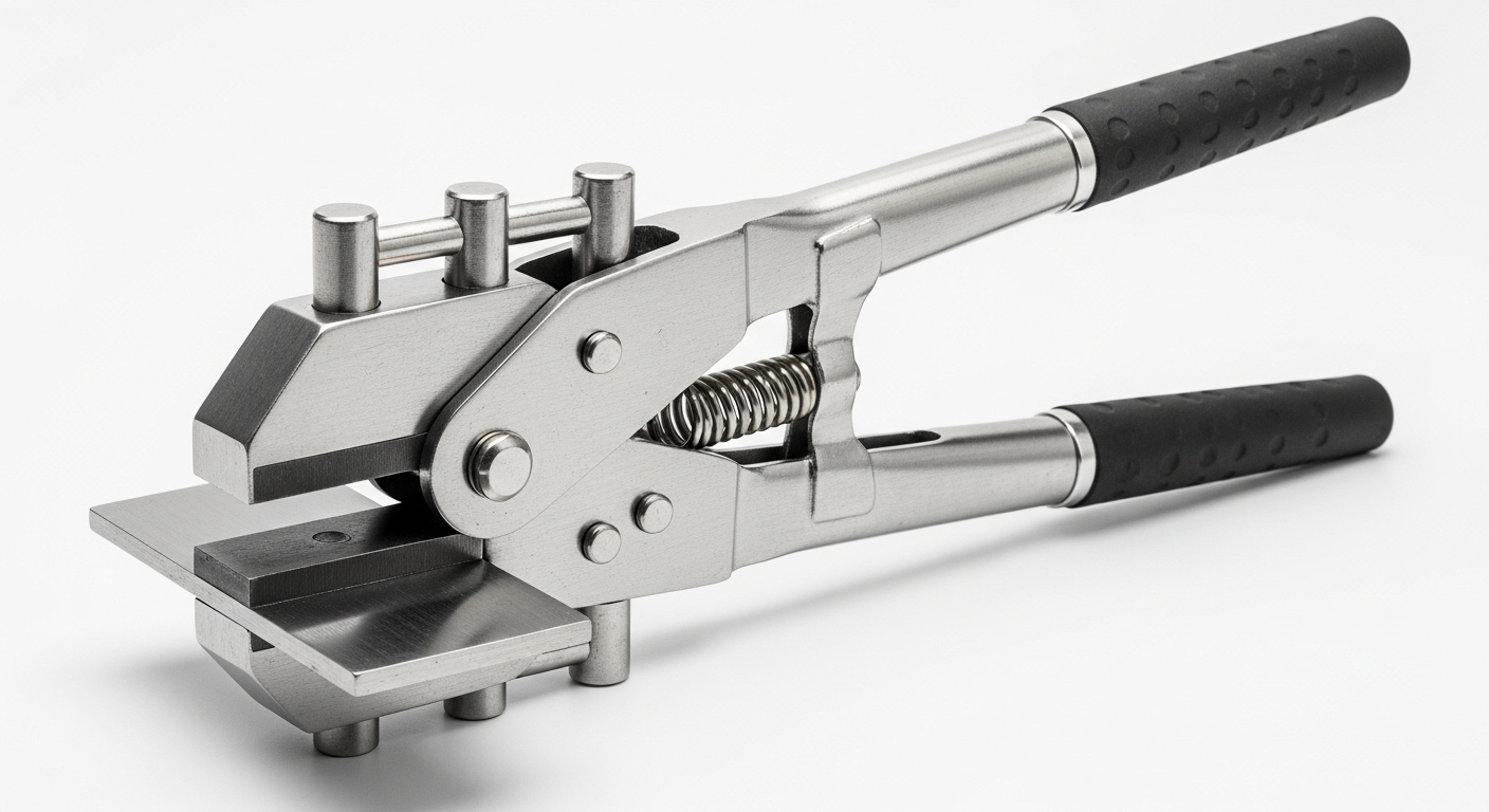 Body Panel Flange Tool: Your Guide to Perfect Panel Gaps 5 A steel body panel flange tool with a curved red handle and a thin, flat tip, isolated on a white background.